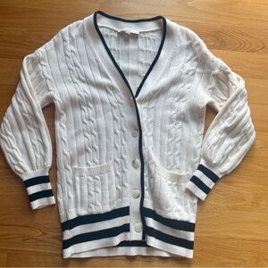 Loft White Striped Cardigan Size Small V-Neck